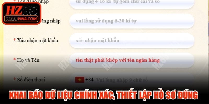 Khai báo dữ liệu chính xác, thiết lập hồ sơ đúng hướng dẫn