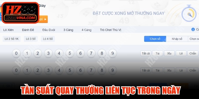 Xổ số HZ88 siêu tốc có tần suất quay thưởng liên tục trong ngày